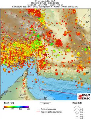 regional depth historical seismicity