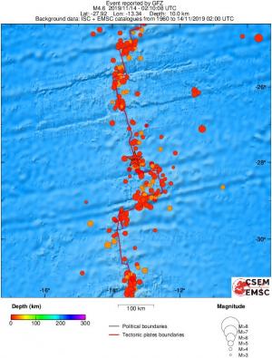 regional depth historical seismicity