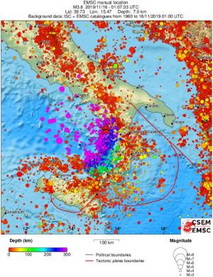 regional depth historical seismicity