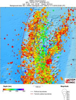 regional depth historical seismicity