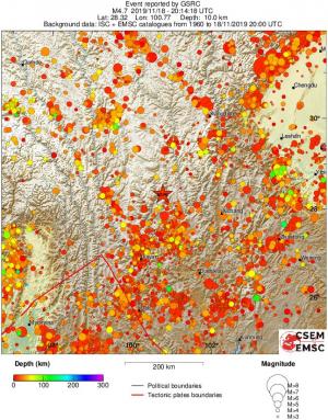 regional depth historical seismicity