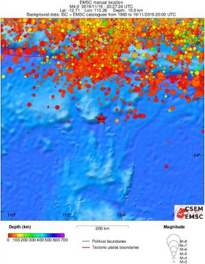 regional depth historical seismicity