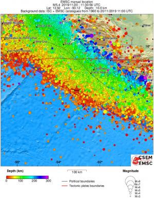 regional depth historical seismicity
