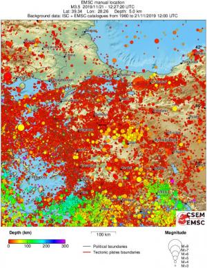 regional depth historical seismicity