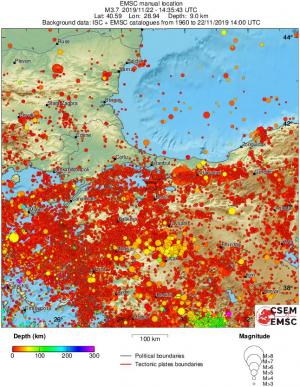 regional depth historical seismicity