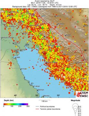 regional depth historical seismicity