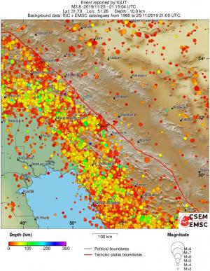regional depth historical seismicity