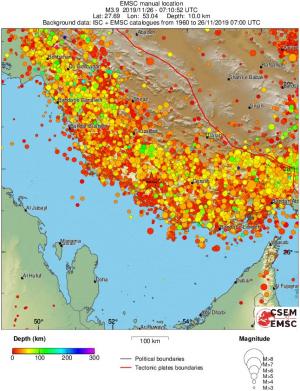 regional depth historical seismicity