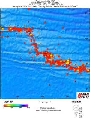 regional depth historical seismicity