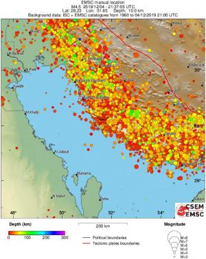 regional depth historical seismicity