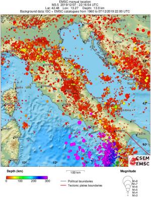 regional depth historical seismicity