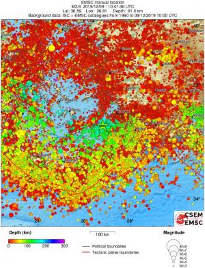 regional depth historical seismicity