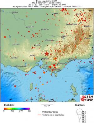 regional depth historical seismicity
