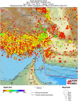 regional depth historical seismicity