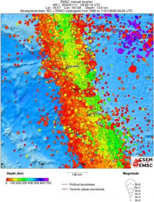 regional depth historical seismicity