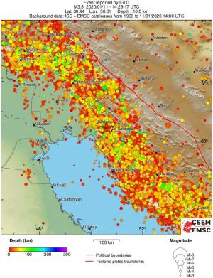 regional depth historical seismicity