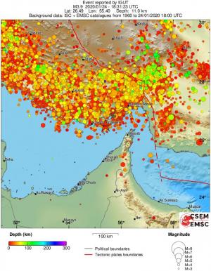 regional depth historical seismicity
