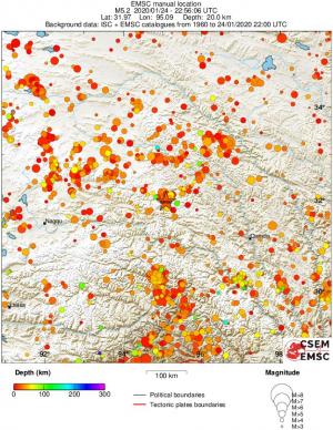 regional depth historical seismicity