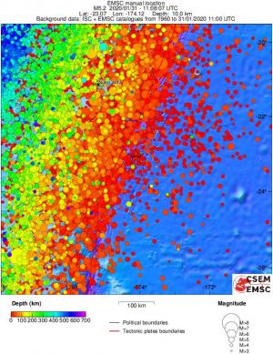 regional depth historical seismicity