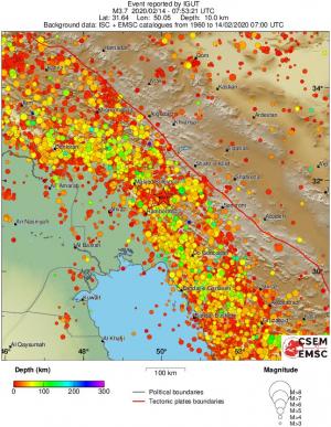 regional depth historical seismicity