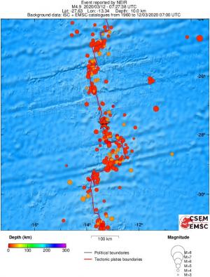 regional depth historical seismicity