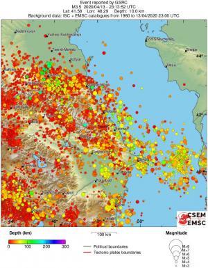 regional depth historical seismicity