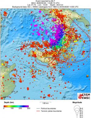 regional depth historical seismicity