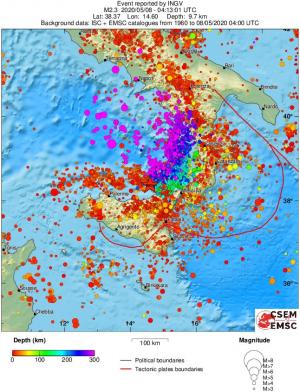 regional depth historical seismicity