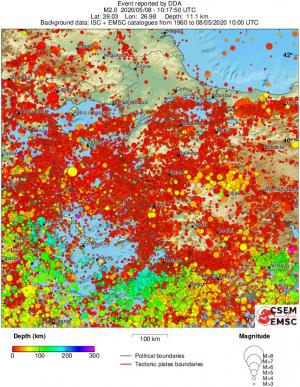 regional depth historical seismicity