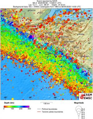 regional depth historical seismicity