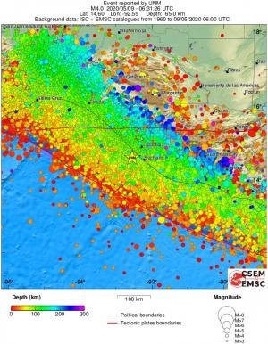 regional depth historical seismicity