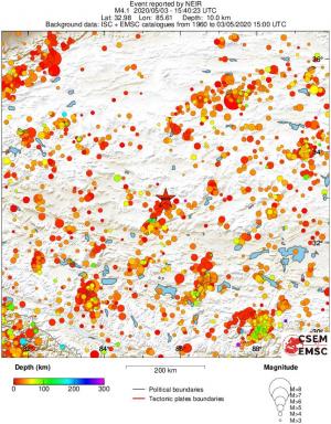 regional depth historical seismicity