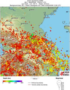 regional depth historical seismicity
