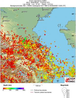 regional depth historical seismicity