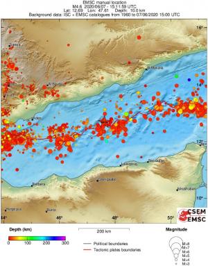 regional depth historical seismicity