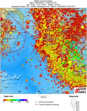 regional depth historical seismicity
