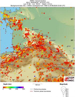 regional depth historical seismicity