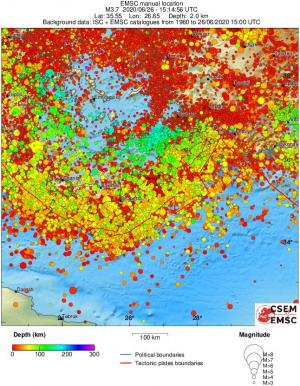 regional depth historical seismicity