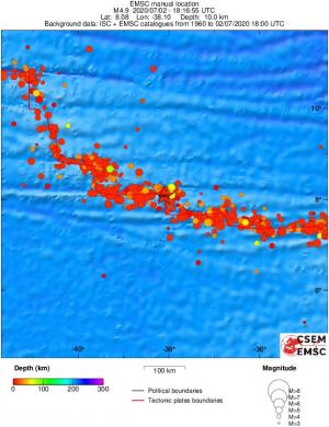 regional depth historical seismicity