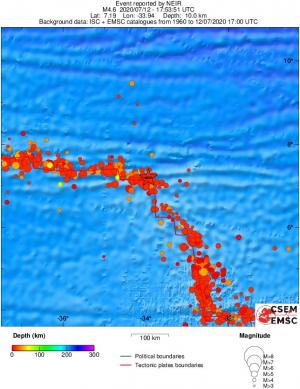 regional depth historical seismicity