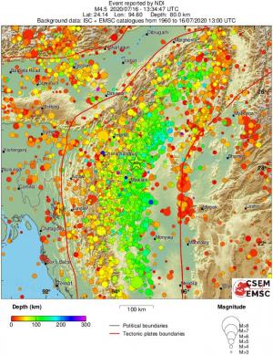 regional depth historical seismicity
