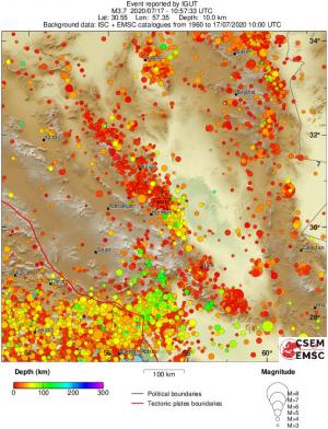 regional depth historical seismicity