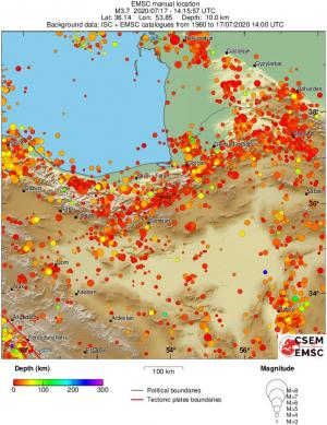 regional depth historical seismicity