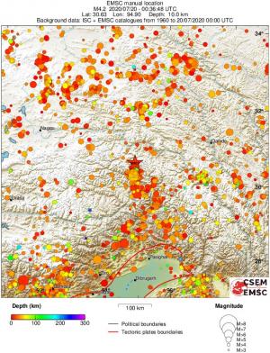 regional depth historical seismicity