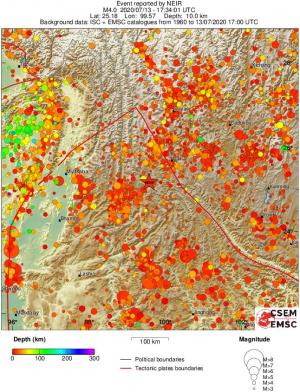 regional depth historical seismicity