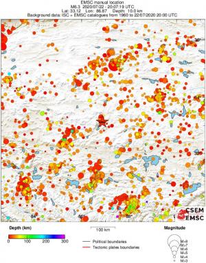 regional depth historical seismicity
