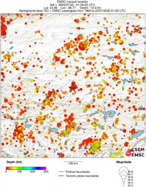 regional depth historical seismicity