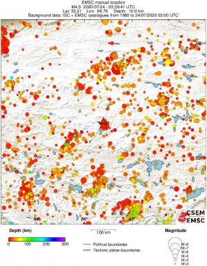 regional depth historical seismicity