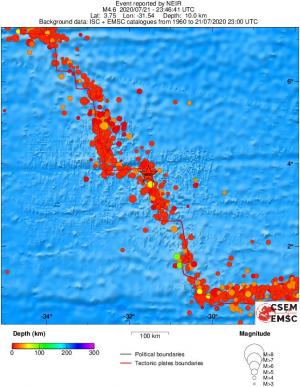regional depth historical seismicity