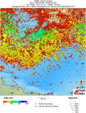 regional depth historical seismicity